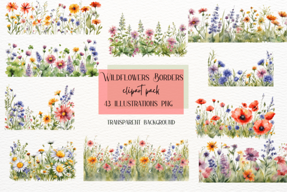 43 Wildflowers Border Clipart: Nature-Inspired Design Assets