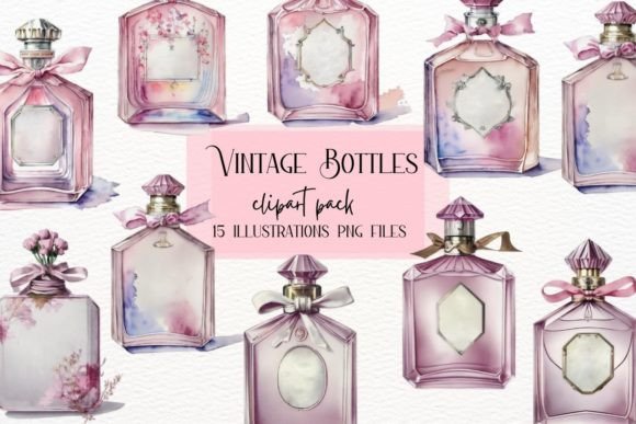 Elevate Your Visual Design with Watercolor Vintage Perfume Bottles