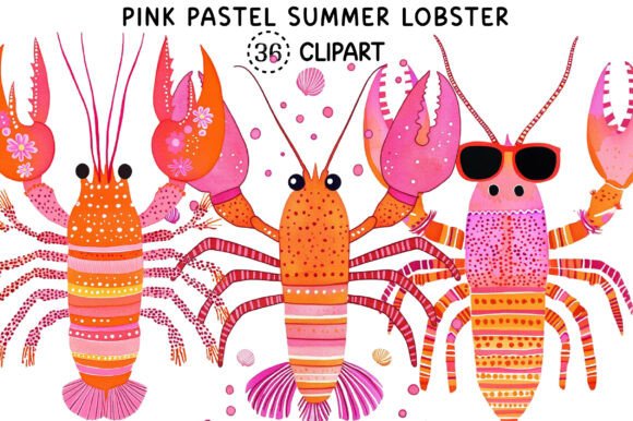 Pink Pastel Summer Lobster Clipart: A Designer's Playful Asset