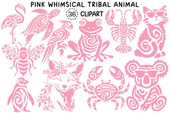 Pink Whimsical Tribal Animal PNG Bundle: Elevate Your Designs