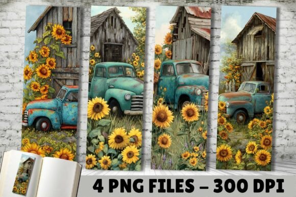 Rustic Teal Truck Sunflower Bookmarks: A Design Asset