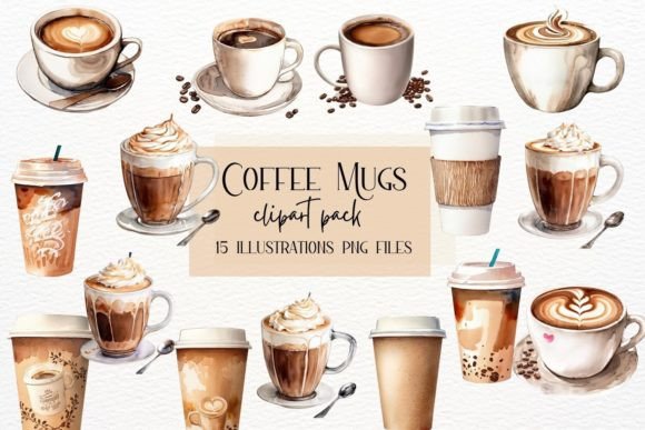 Watercolor Coffee Mugs and Cups Clipart: A Design Asset