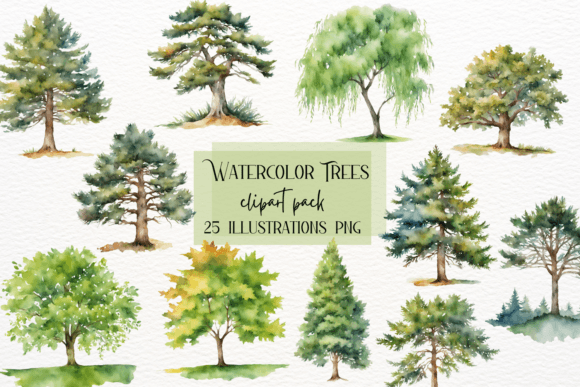 Watercolor Forest Trees Clipart, Pine: A Designer's Natural Palette