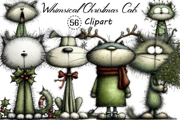 Whimsical Christmas Cats Clipart Bundle: Festive Design Assets