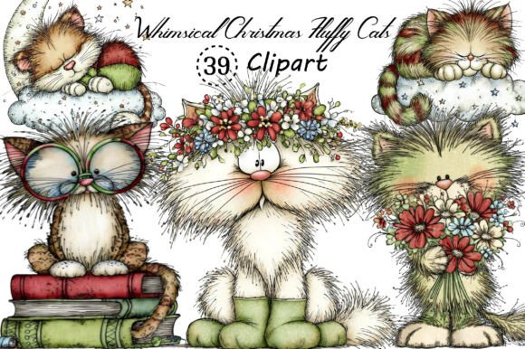 Whimsical Christmas Fluffy Cats Clipart: A Designer's Delight