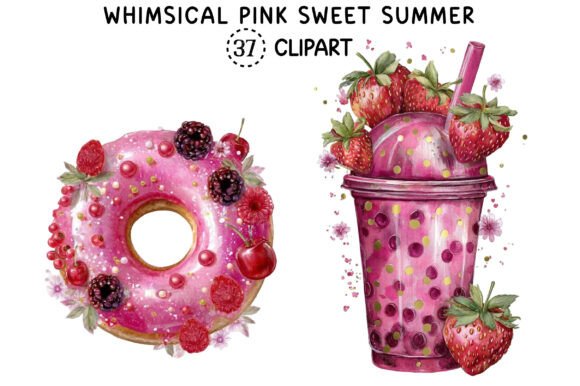 Whimsical Pink Sweet Summer Clipart for Creative Projects