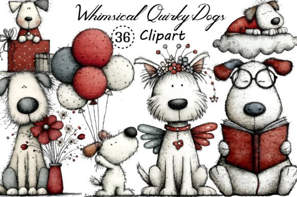 Whimsical Quirky Dogs Clipart Bundle: Design Assets