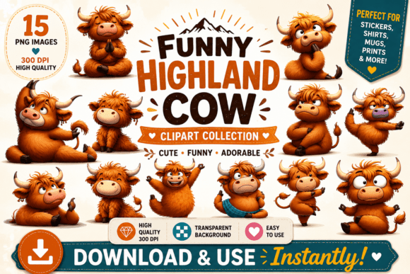 Whimsical Yoga Highland Cow Clipart: A Design Asset